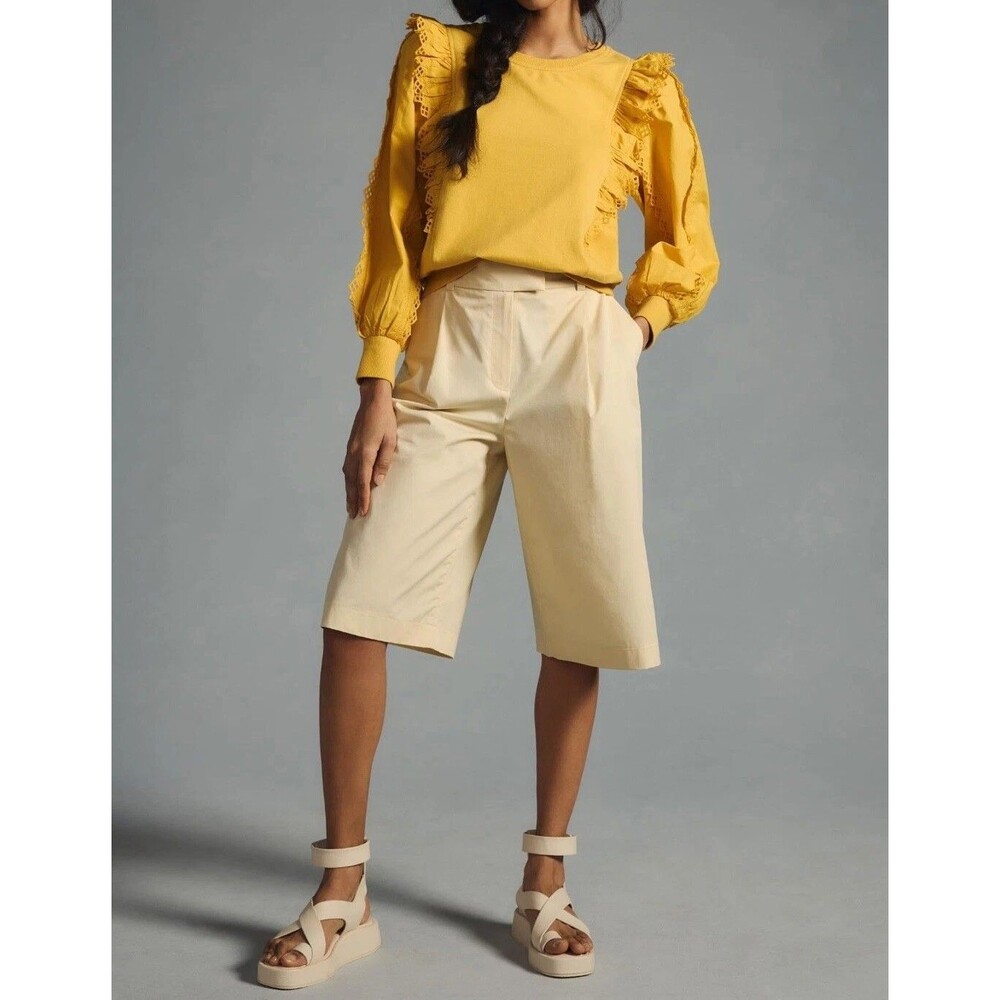 Anthropologie Eyelet Embroidered Sweatshirt Top Ruffle Oversized Cotton L 290978